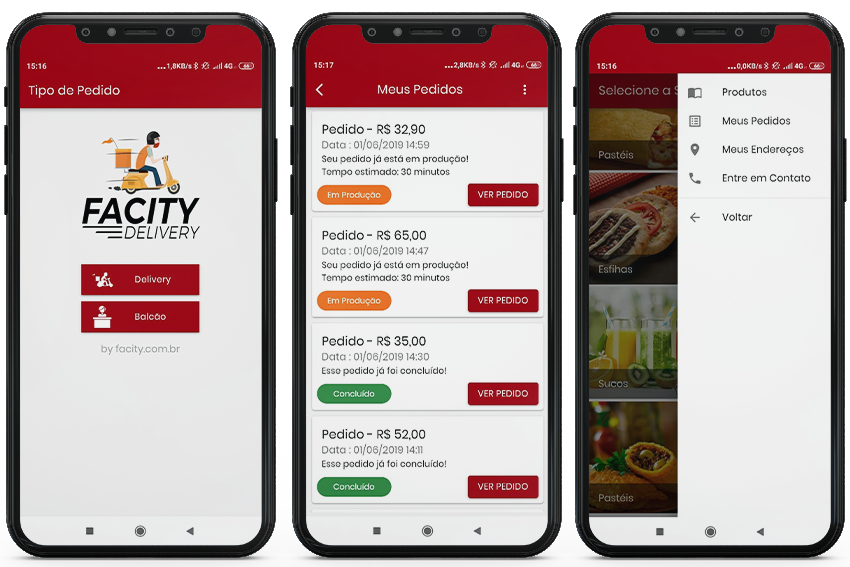 O Cliente tem a opção de fazer o login usando facity delivery controle de pedido 1